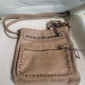 Maurices Beige Crossbody Bag with Metal Accents